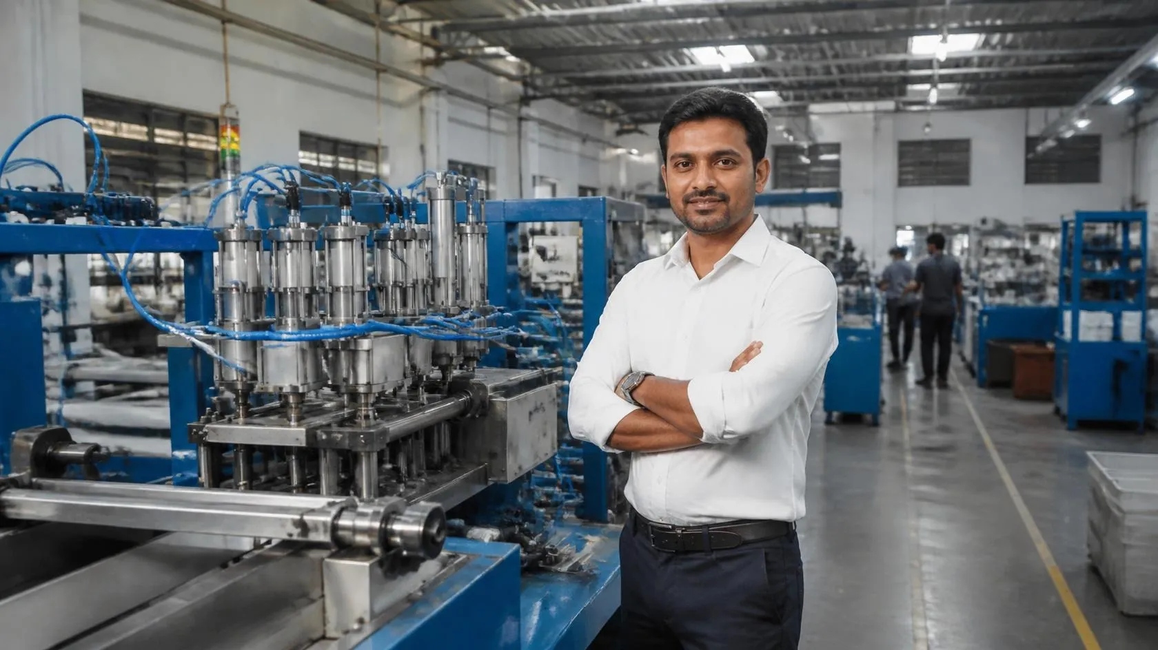 Skilled worker operating machinery in an Indian manufacturing unit