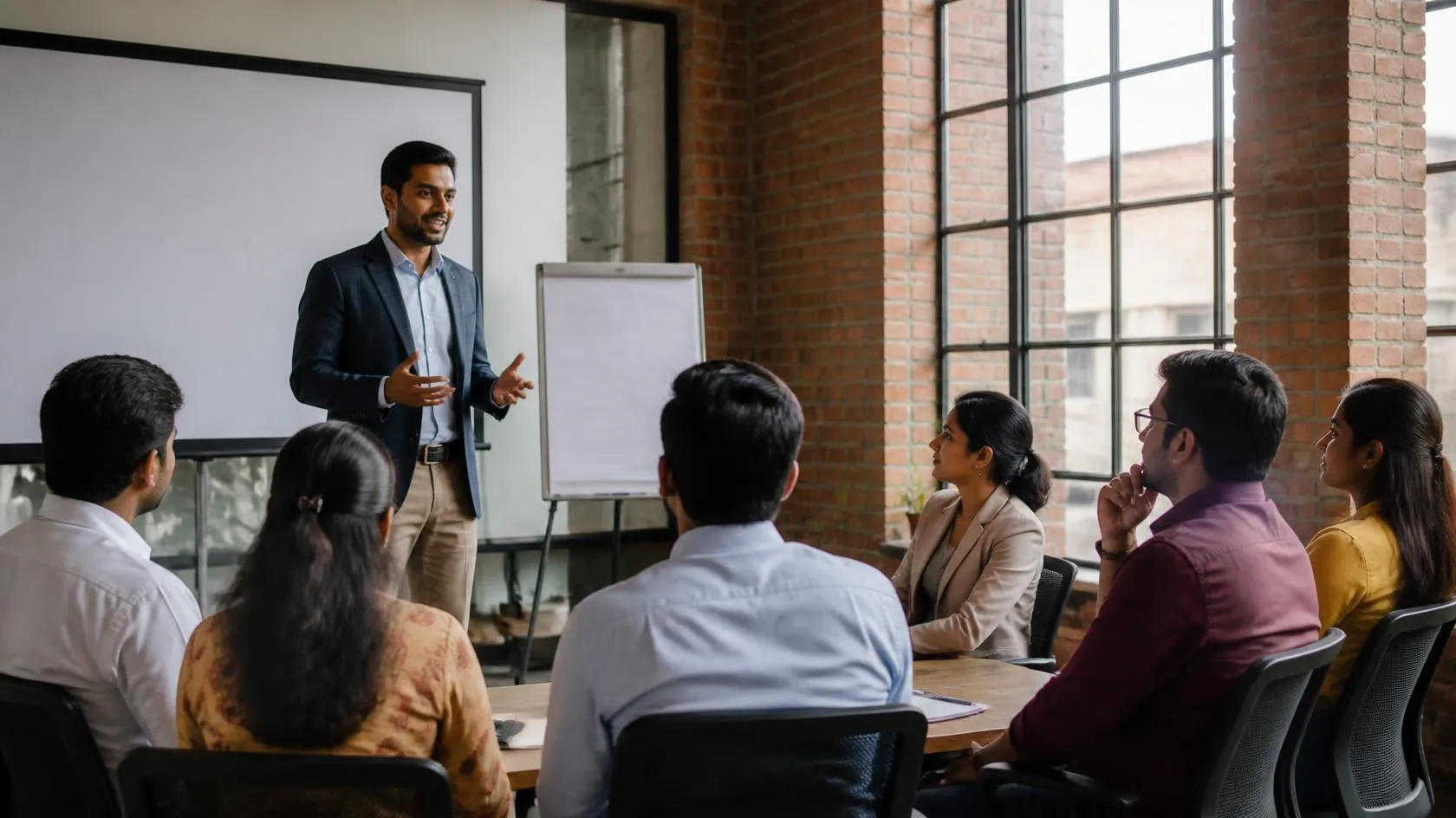 Entrepreneurs collaborating and presenting startup roadmap under special schemes