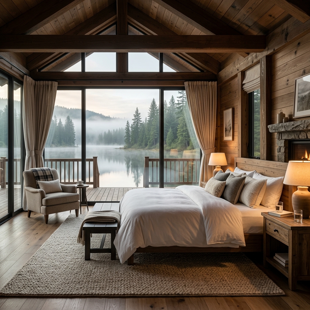 Luxury lakeside wooden cottage