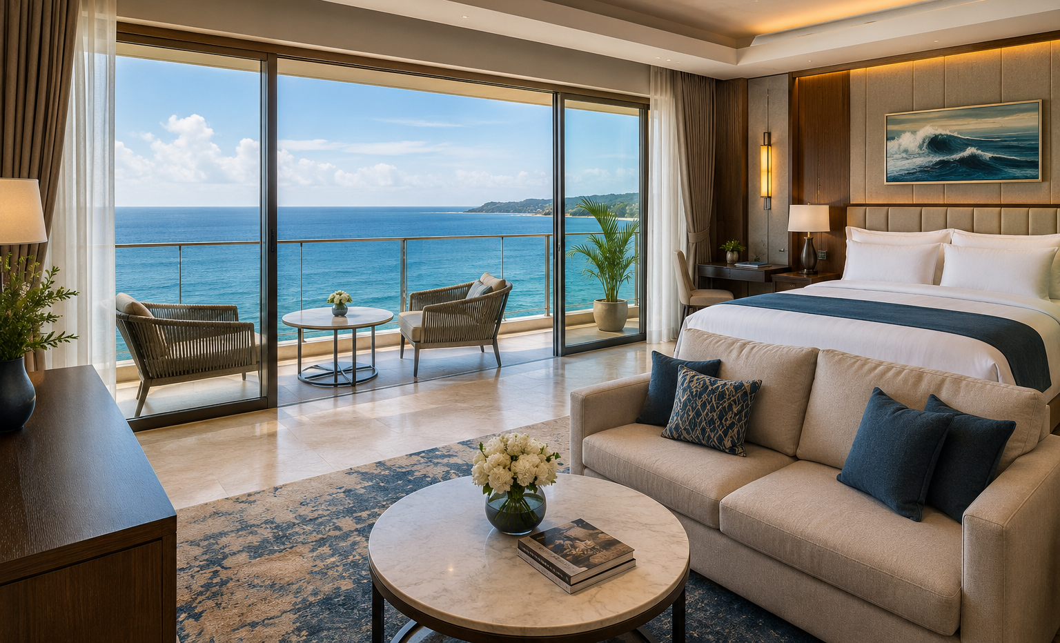 Ocean Vista Suite luxury bedroom interior overlooking Candolim beach